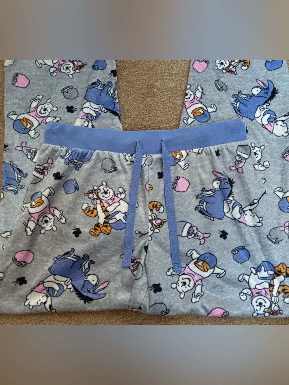 Disney Gray Winnie the Pooh Pajama Bottoms size L loungewear fleece - Picture 3 of 7